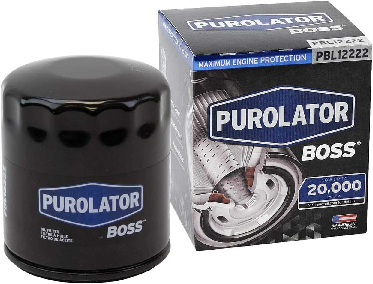One of the best engine oil filters ; Purolator boss oil filter and box isolated on a white background.